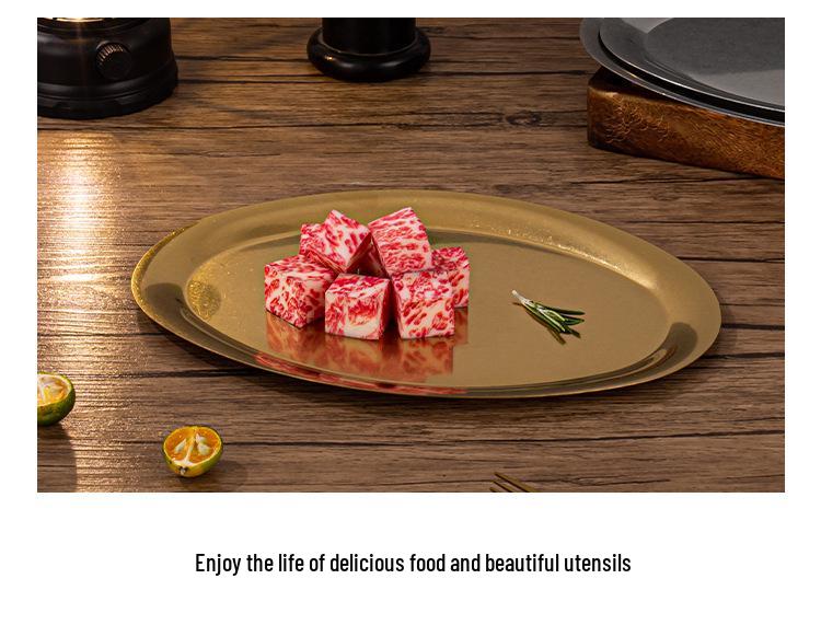 Retro Japanese Egg-Shaped 304 Stainless Steel Tableware Plate - Distressed Oval BBQ Cafe Tray