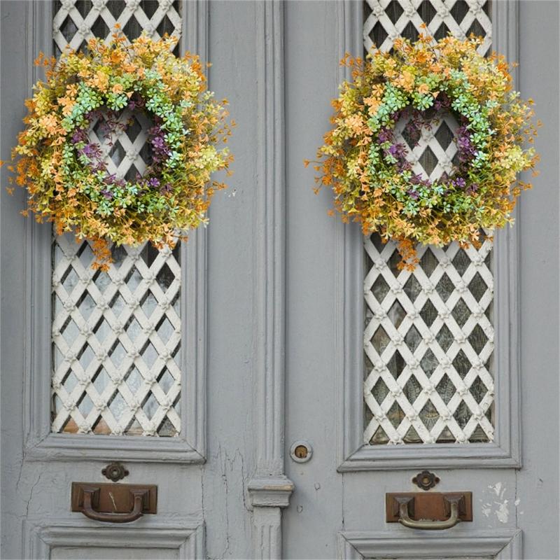 Artificial Wreath for Front Door Spring Decorative Floral Window Hanging Wreath Wall Home Decor for Seaason Decorating