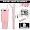 Nuogo 10 Pack Replacement Straw Compatible with Stanley 12 Inch Glitter Clear Long Hard Plastic Straws Bulk with Cleaning Brush for 40 30 oz Tumbler