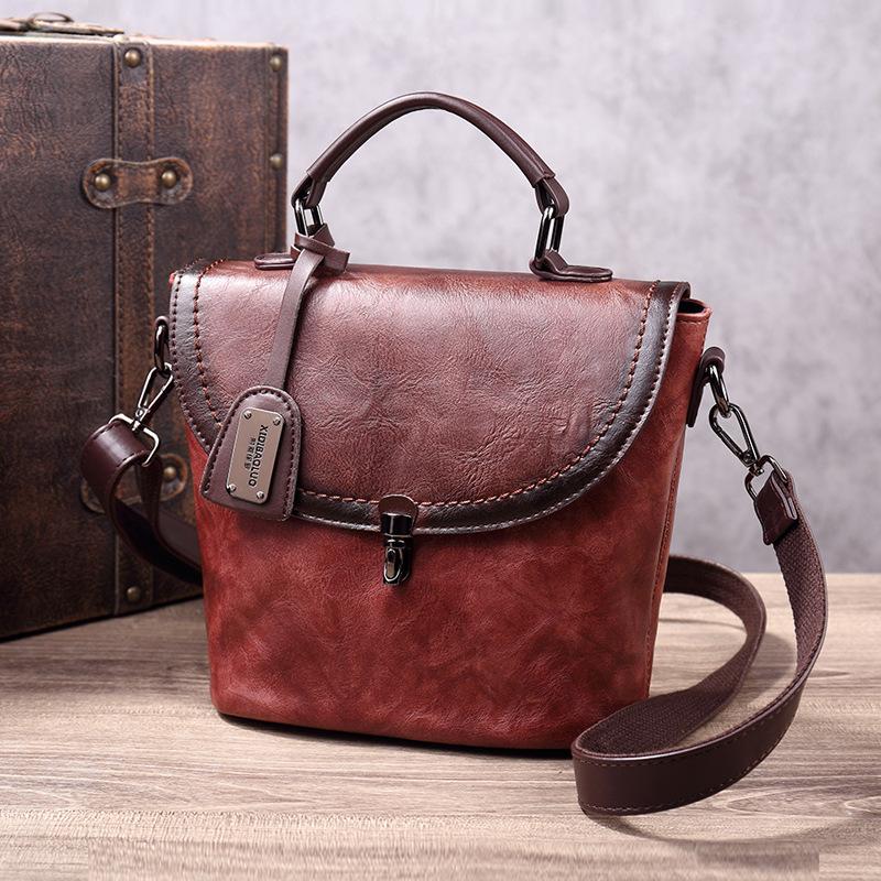 

Новая Ретро Кожаная Женская Сумка Маленькая Сумочка Арт Сумка-Ведро Женская Сумка Через Плечо Мессенджер Оригинальная Ручная Работа темно-коричневого