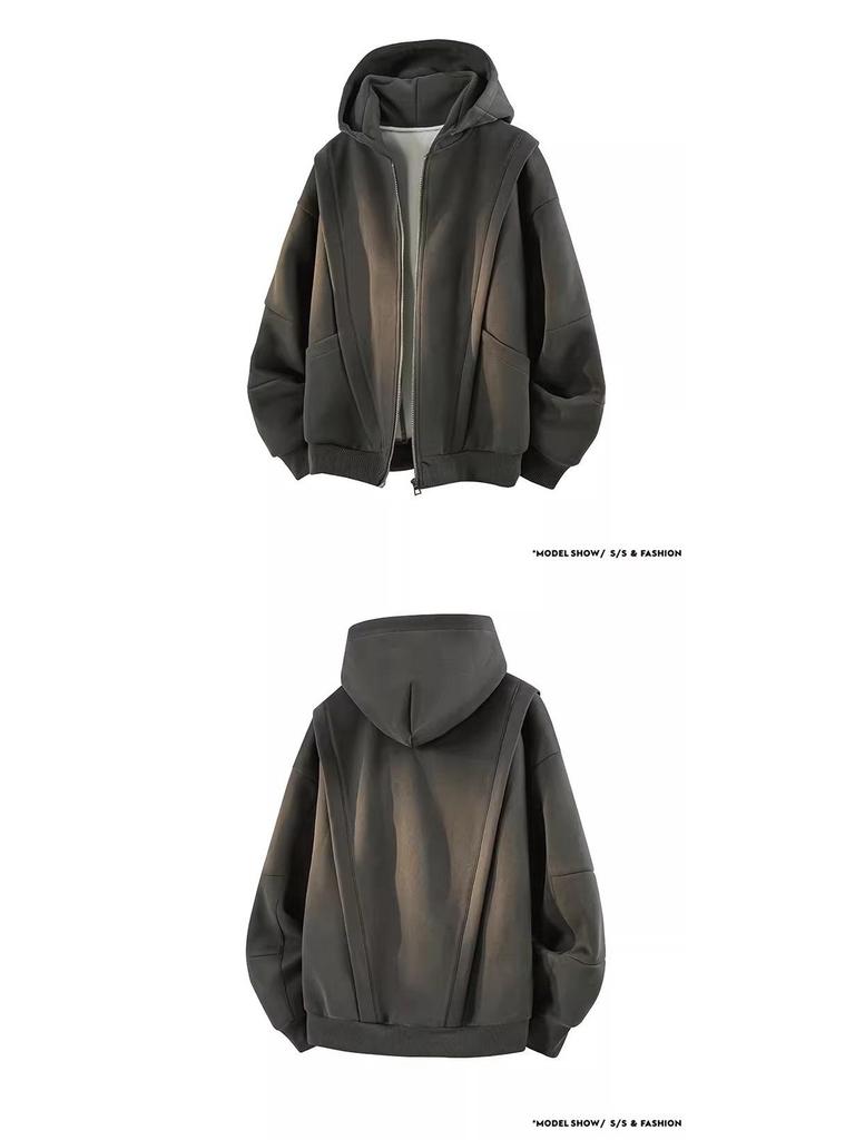 Herren 2025 Patchwork Cardigan Sweatshirt - Lässige lockere Passform, Steifes schweres Material, Langarmjacke für Frühling und Herbst.