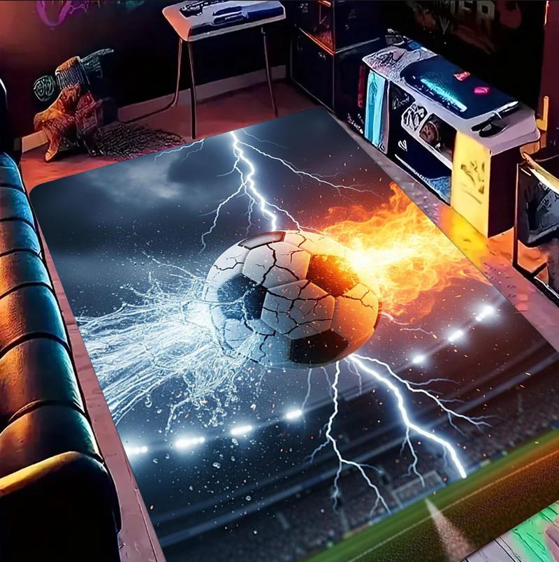 Trendy Colorful Graffiti Soccer Pattern Area Rug Street Art Style Non-Slip Floor Carpet for Living Rooms Teen Rooms