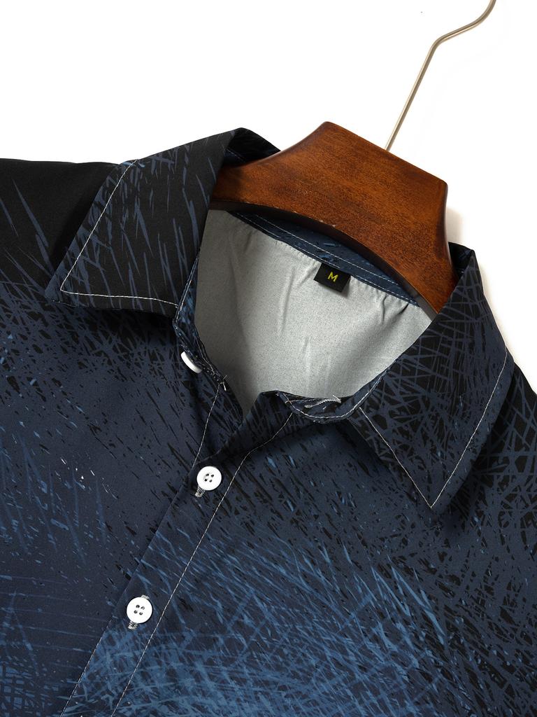 Striped Gradient Printed Top with Lapel Fashionable Men's Short-sleeved Shirts