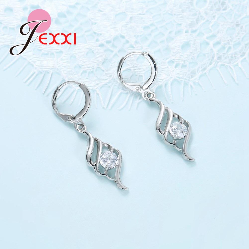 Trendy Wedding Bridal Jewelry Set Spiral Design 925 Sterling Silver Necklace Earrings Sets for Women Engagement
