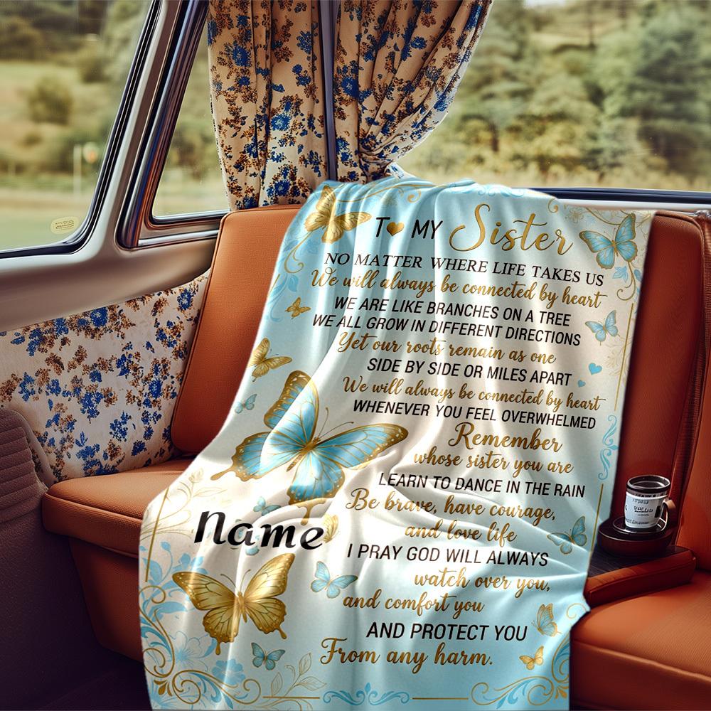 Sister'S Unbreakable Bond Blanket Personalized Name Soft Comfortable Stylish Blanket Car Blanket Perfect For Travel Camping Outdoor Home Suitable For