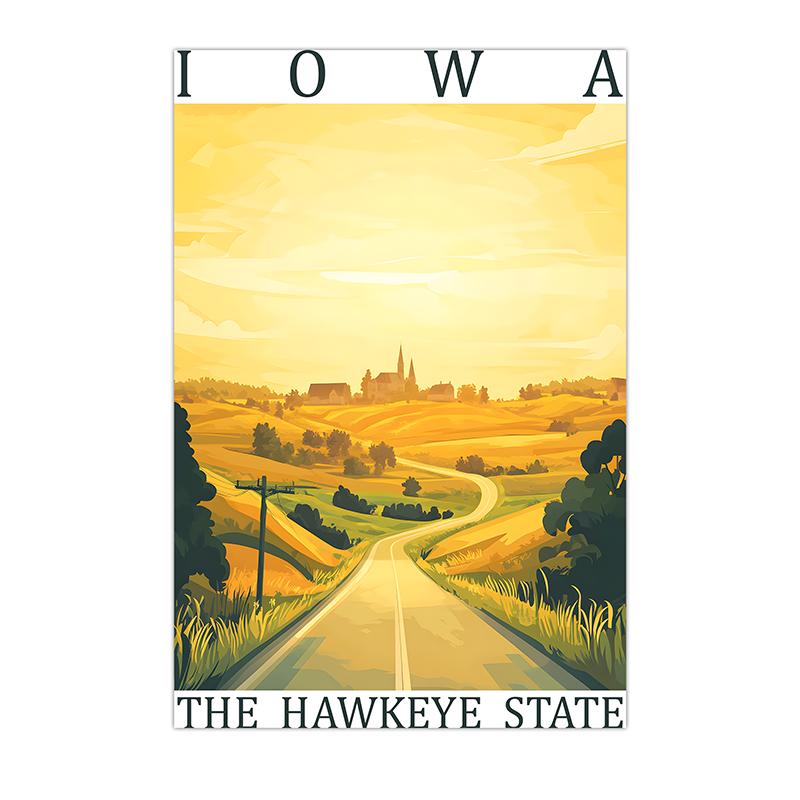 Vintage Wall Art, Retro Landscape Canvas Painting, American State Landmark Scenery Poster Prints for Cafe Living Room Home Decor