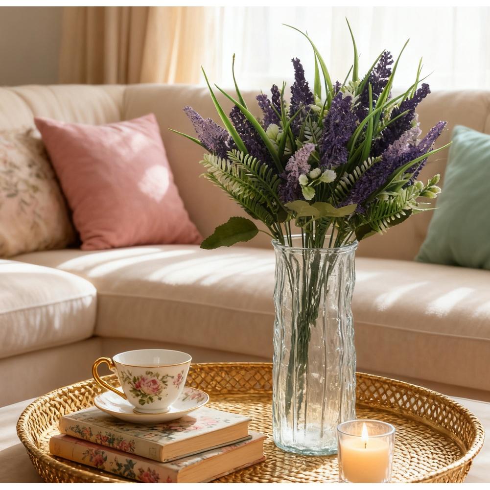 For Wedding For Home Decor Artificial Flowers Lavender Bouquet Spring Wedding Artificial Soft PVC Material Handcrafted Design