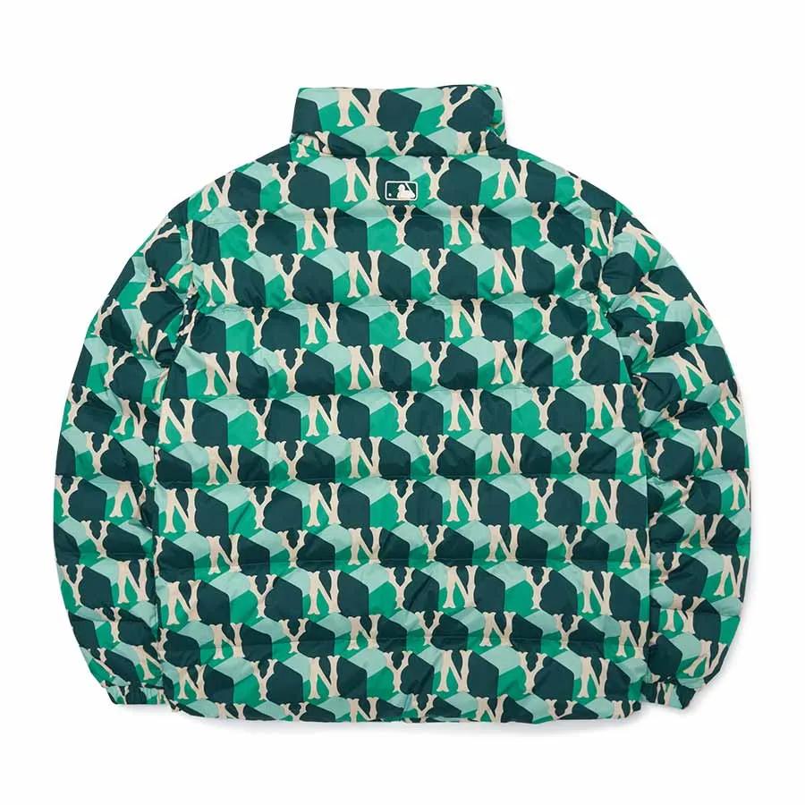 MLB Allover Logo Print Zip-Up Stand Collar Down Jacket Unisex Outerwear Green 3ADJM0626-50GND