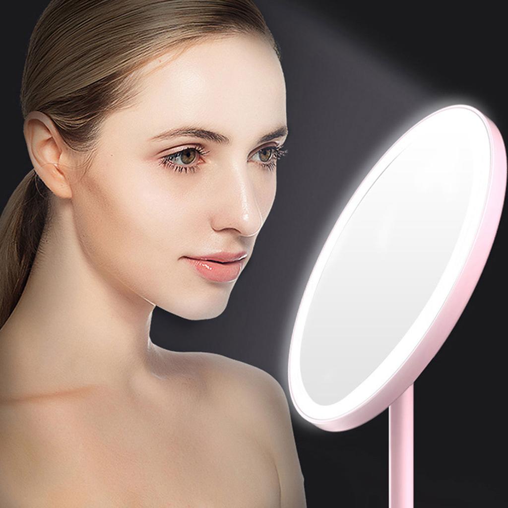 Rechargeable Round Makeup Mirror with L-ED Light Screen Switch Detachable Base Desk Makeup Mirror