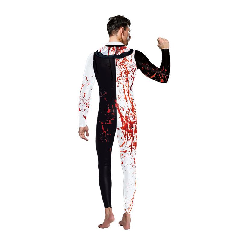 Unisex Horror Bloody Clown Cosplay Jumpsuits Halloween Horror Santa Claus Bodysuit Adult Holiday Party Zentai Suit Rave Catsuits