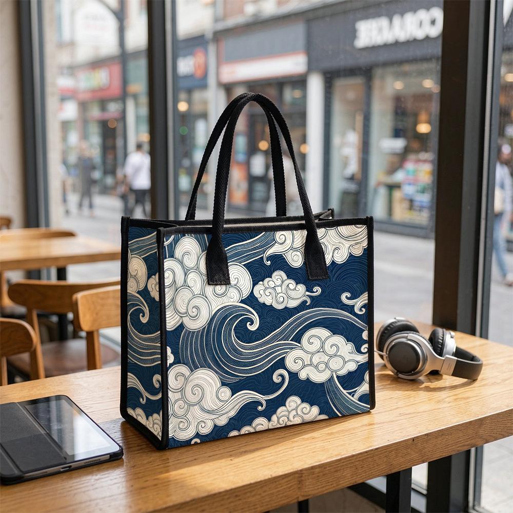 Vintage Cloud Pattern Tote Bag Large Capacity Daily Use Casual Shoulder Handbag for Women