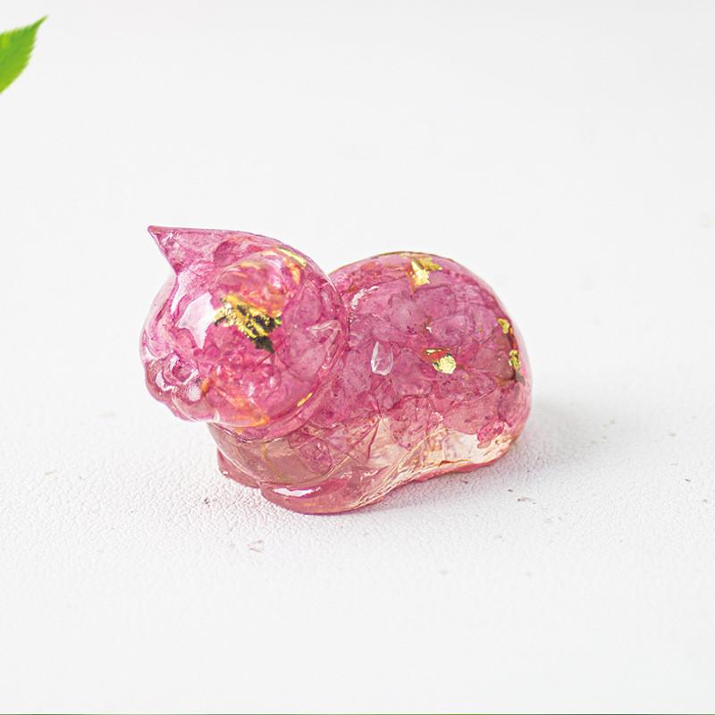 Cute Cat Resin Art Figurine With Crystals For Home Office Decor Gift For Kids
