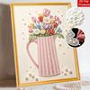 Pearl art canvas wall decoration bedroom living room pearl mosaic flower vase tulip bouquet floral embroidery wall art print