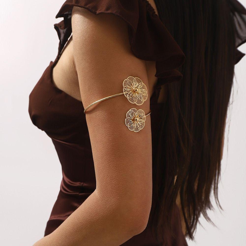 Brățară din aliaj de zinc cu lanț, model floral gol, cerc superior, brățară cu deschidere, brățări pentru fete