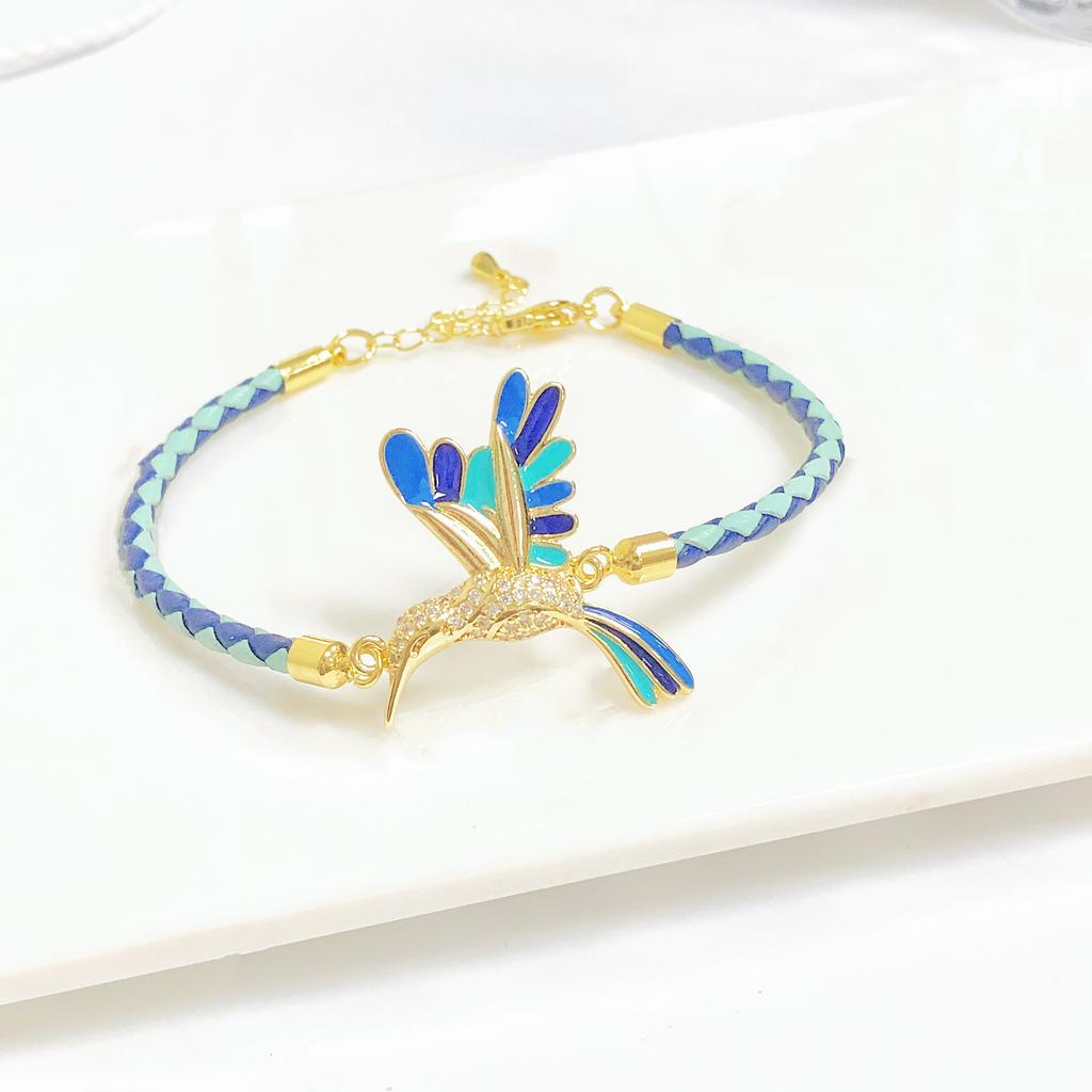 Hot Sale Zircon Hummingbird Leather Rope Braided Bird Bracelet New Fashion for Women Girls Daily Party Wear Gold-Plated Jewelry