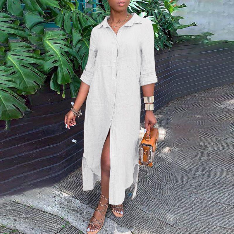 Cotton and Linen Button up Long Skirt Dress Cotton and Linen Button Dress