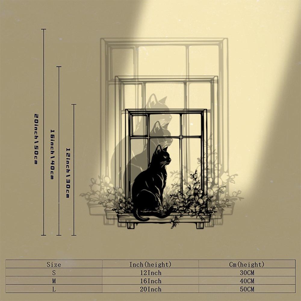 1pc Black Cat Metal Wall Art Sculpture Powder Coated Mural for Bedroom Halloween Gift Cat Lover