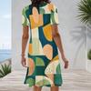 Women Plus Size Round Neck Short Sleeve Geometric Printed A Line Midi Dress