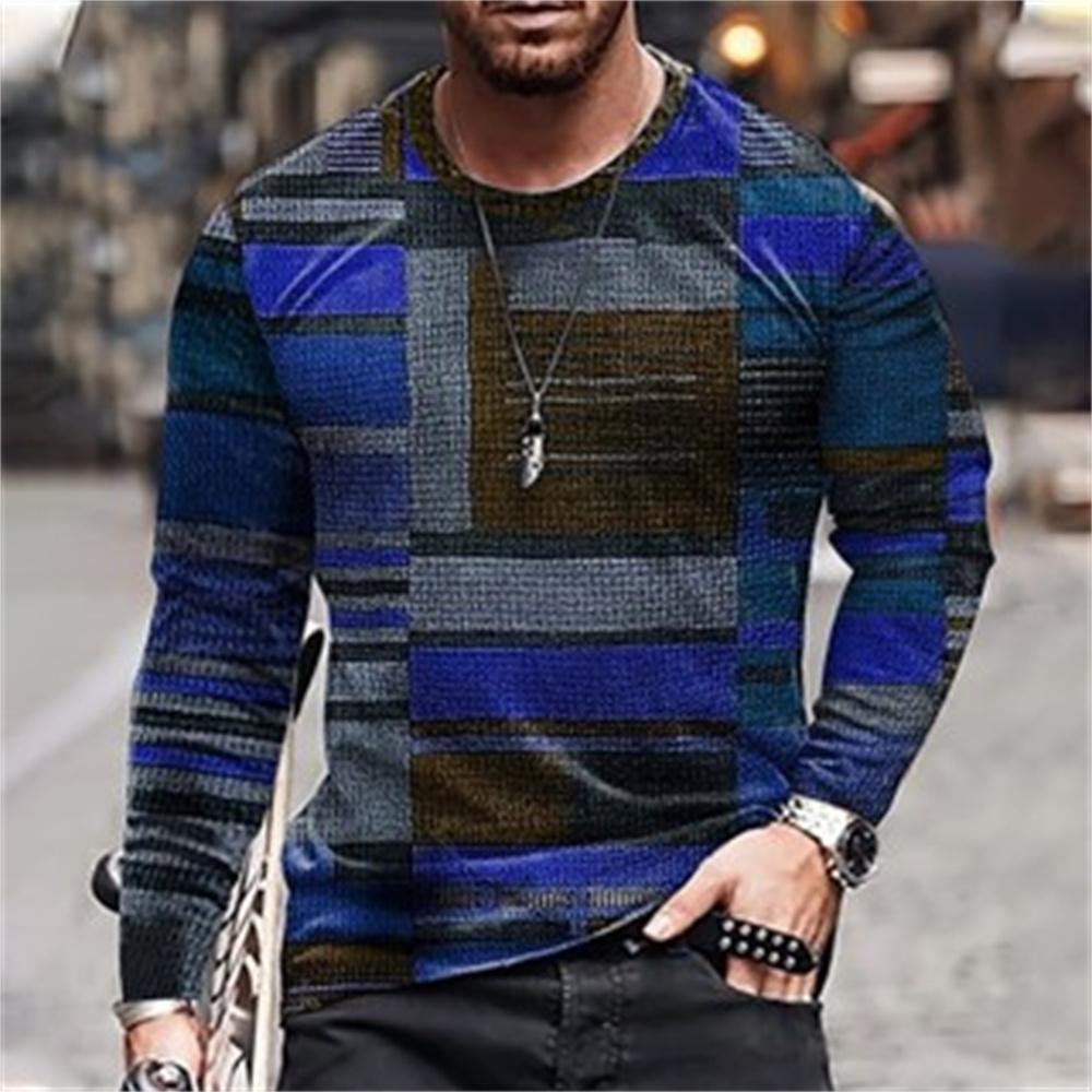 Herren Winter Langarm T-Shirt Vintage Plaid Print Muster Casual Street Tops Atmungsaktive Herren Schnelltrocknende Kleidung Tägliches Top
