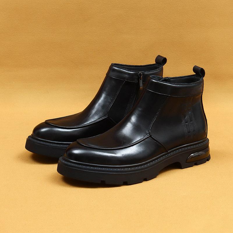 Winter Men'S Chelsea Boots Short Boots Leather Air Cushion Platform Business Casual British Leather Boots