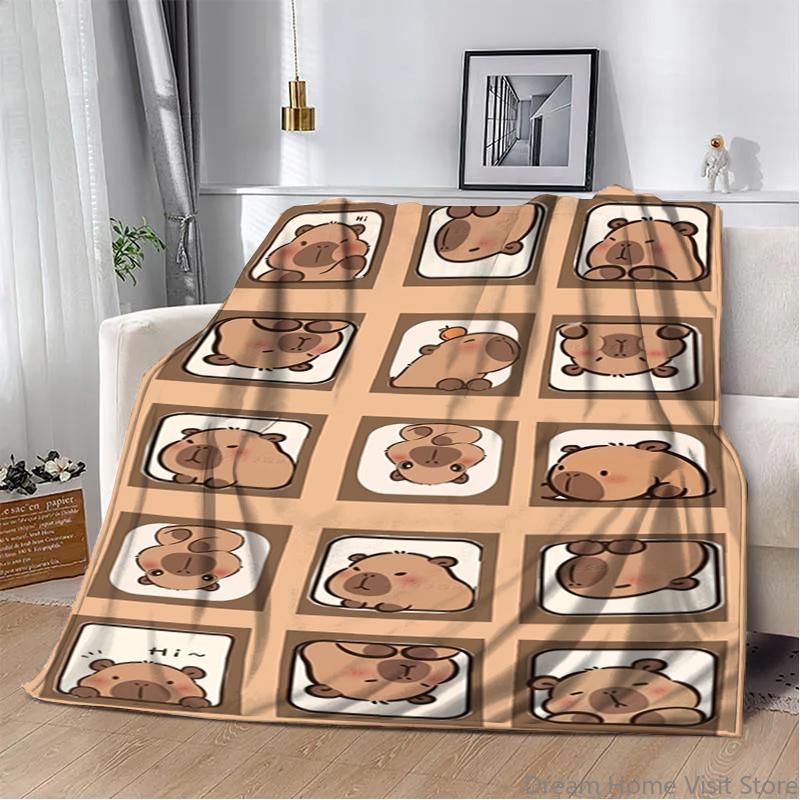 Cartoon Soft Capybara pattern printed Flannel Throw blanket, suitable for sofas, beds,offices, travel, Picnic,warm plush blanket