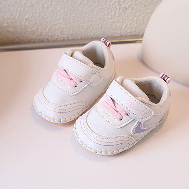 Spring/Autumn Style Soft-Soled Walking Shoes for 0-1.5 Years Old Boys and Girls, Infant Toddler White Sneakers.