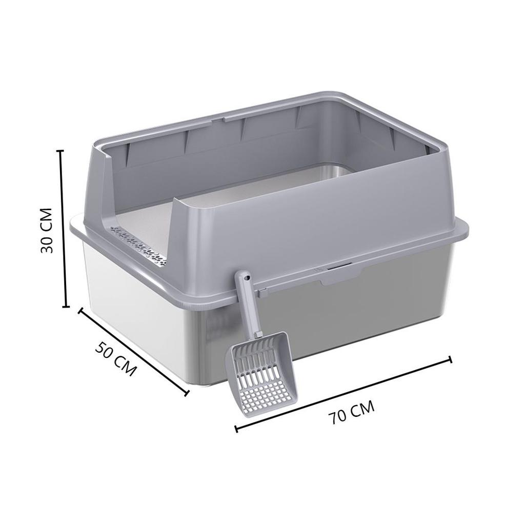 Stainless Steel Cat Litter Box with Anti-Splash Top-Entry Lid, Sizes S-XXXL.