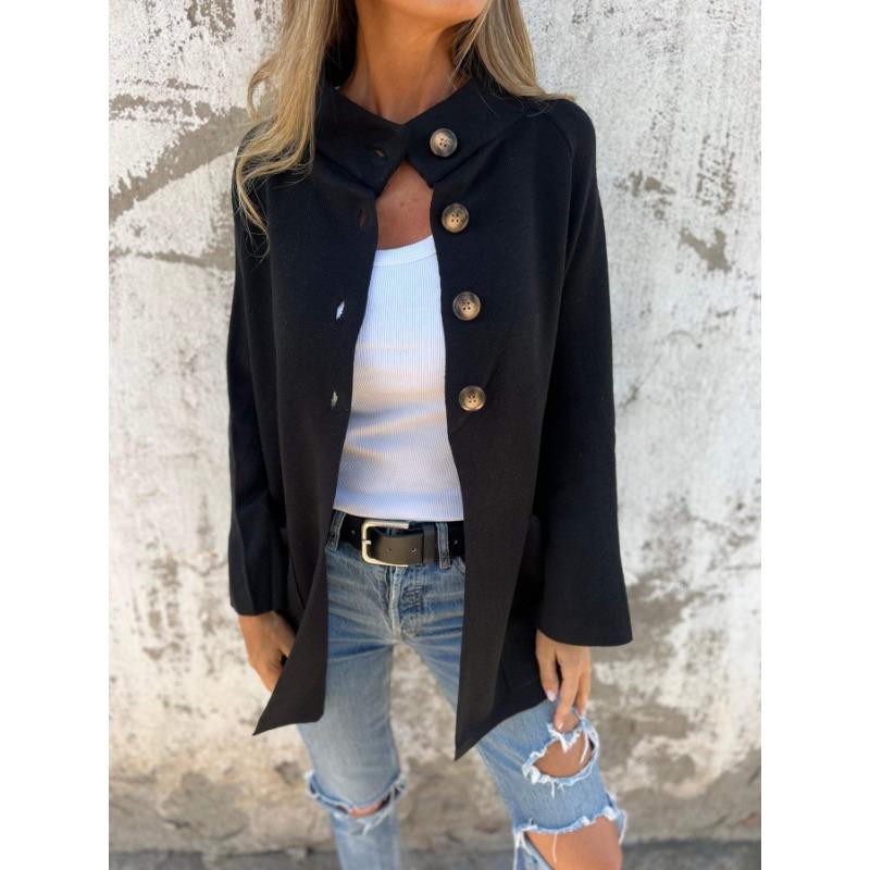 YYFS Women's Fashion Casual Solid Color Print Autumn Winter Long Sleeve POLO Neck Jackets & Coats