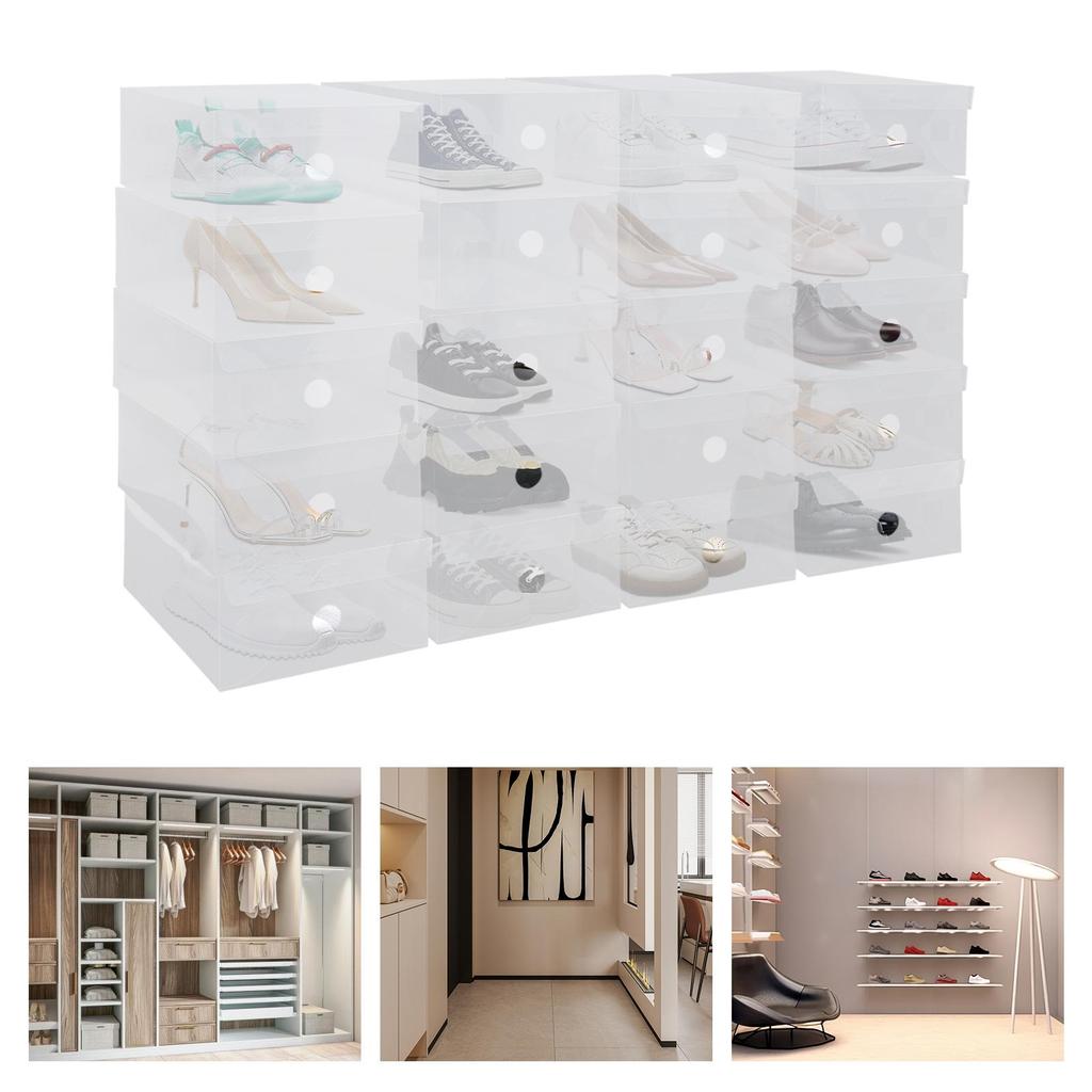 20-Piece Stackable Shoe Boxes – Flip-Top Design with Ventilation Holes – Translucent White Storage Organizer