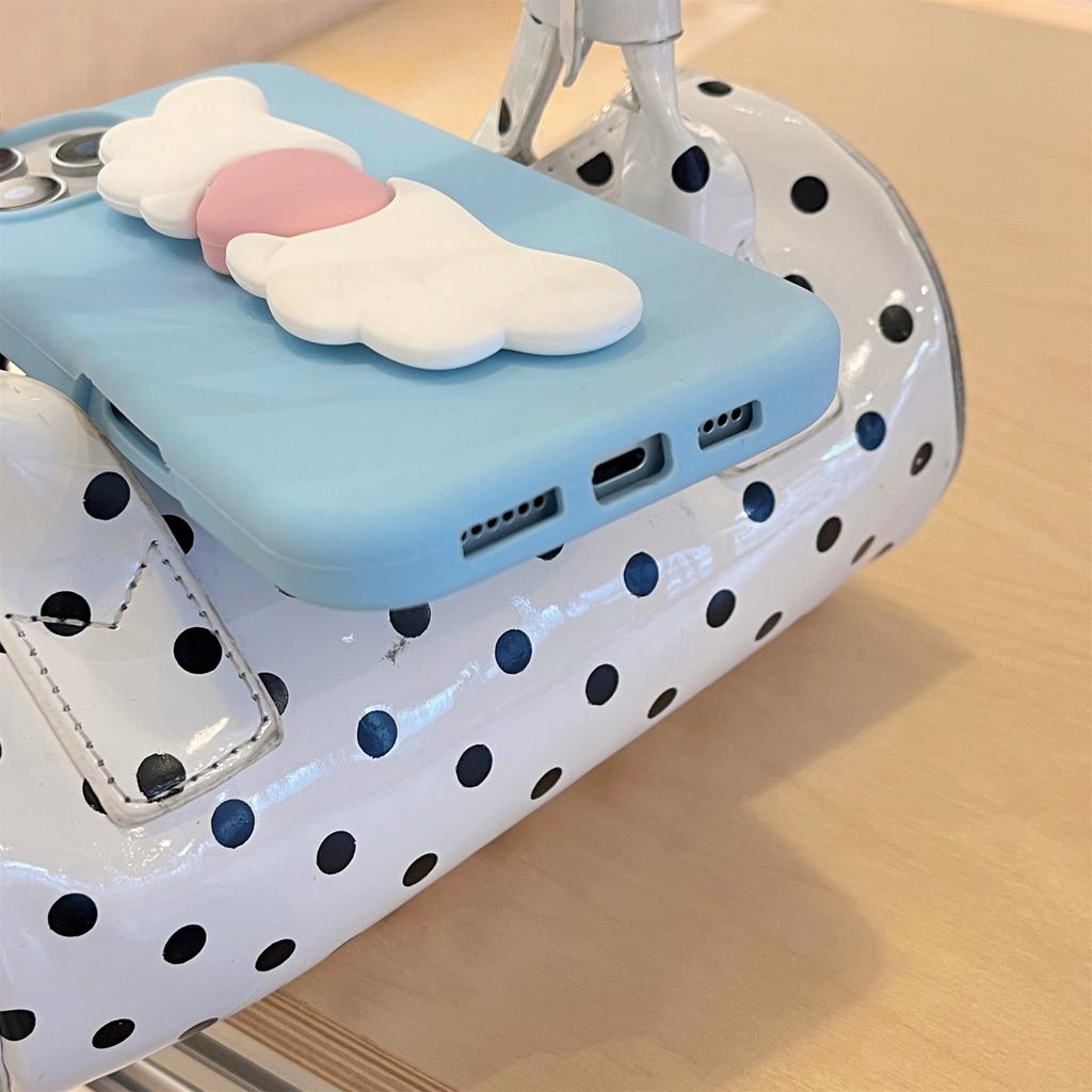 For iPhone 16 Pro Max Silicone Case Cute Wing Kickstand Design Shockproof Phone Back Cover