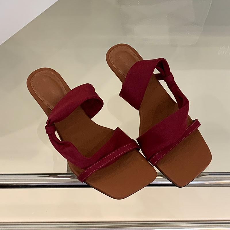Fashion Fashion Square Toe Ladies Thin Heels Sandals Slides Shoes Summer Spring Elegant Women Heeled Sandals Shoes Female Footwear