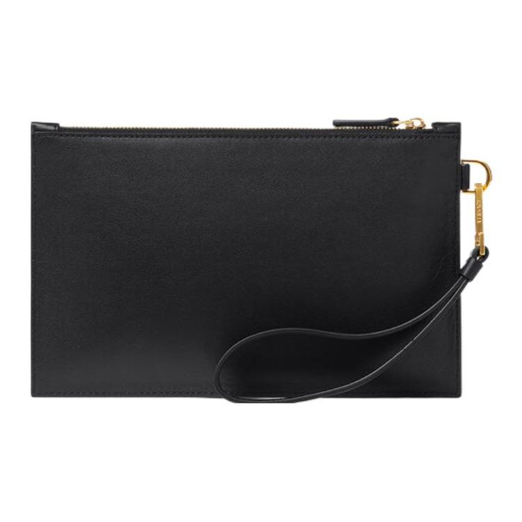 Versace Medusa Biggie Series Detachable Strap Zipper Closure Leather Clutch Small Men Clutch Black Gold 1006240-1A03190-1B00V
