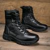 Chaussures de randonnée d'extérieur pour hommes Bottes en cuir montantes Bottes tactiques militaires Chaussures noires à semelle épaisse Résistantes à l'usure Zapatillas Homme