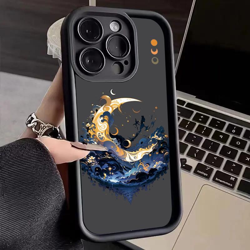 Starry Night Black Cat Moon Wave Silhouette Art  Phone Case for iPhone 17 16 15 14 13 12 11 Series Pro Max Plus