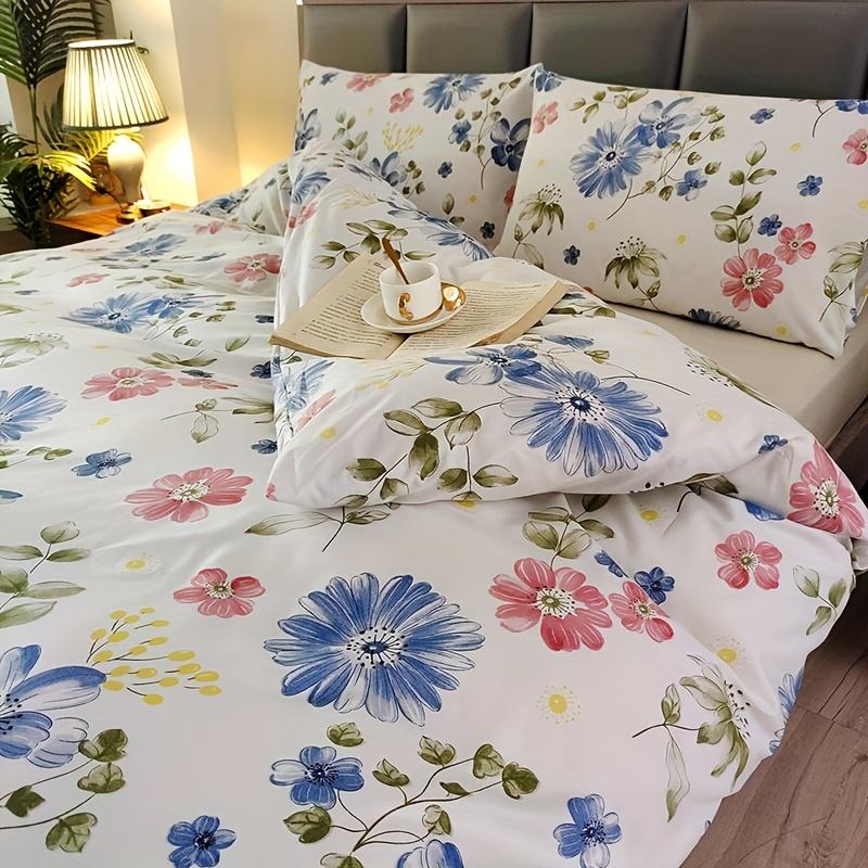 Floral Duvet Cover And Pillowcase 3Pcs Set, Polyester Set/2 Pillowcases/1 Duvet Cover/Student Bed/Double Bed/Full Size Bed/King