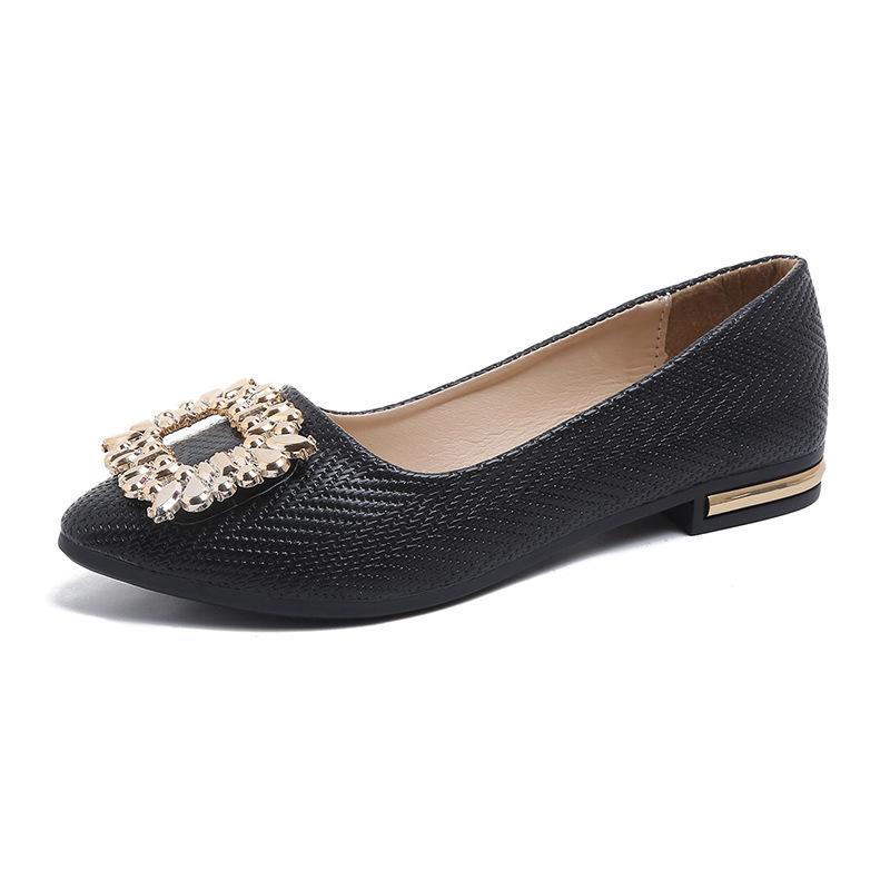 French Xiaoxiangfeng pointed rhinestone shallow mouth single shoes female flat fairy style work shoes