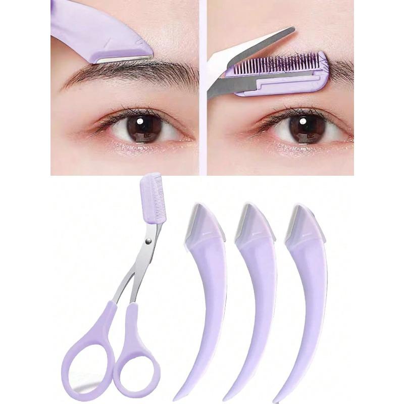 4Pcs/set Stainless Steel Eyebrow Trimmer Scissors With Comb, Beauty Tools, Unisex, Eyebrow Scissors Makeup Tool