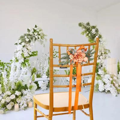 Flor de Seda para Encosto de Cadeira Flor Folhas de Eucalipto Estilo Nórdico Flores para Corredor de Casamento Decoração Floral com Fita