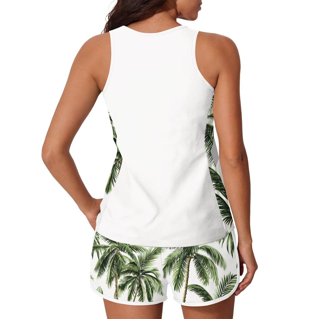 Women’s Two Piece Tankini Swimsuit Set with Sleeveless Top and Printed Shorts Athletic Swimwear for Beach Pool
