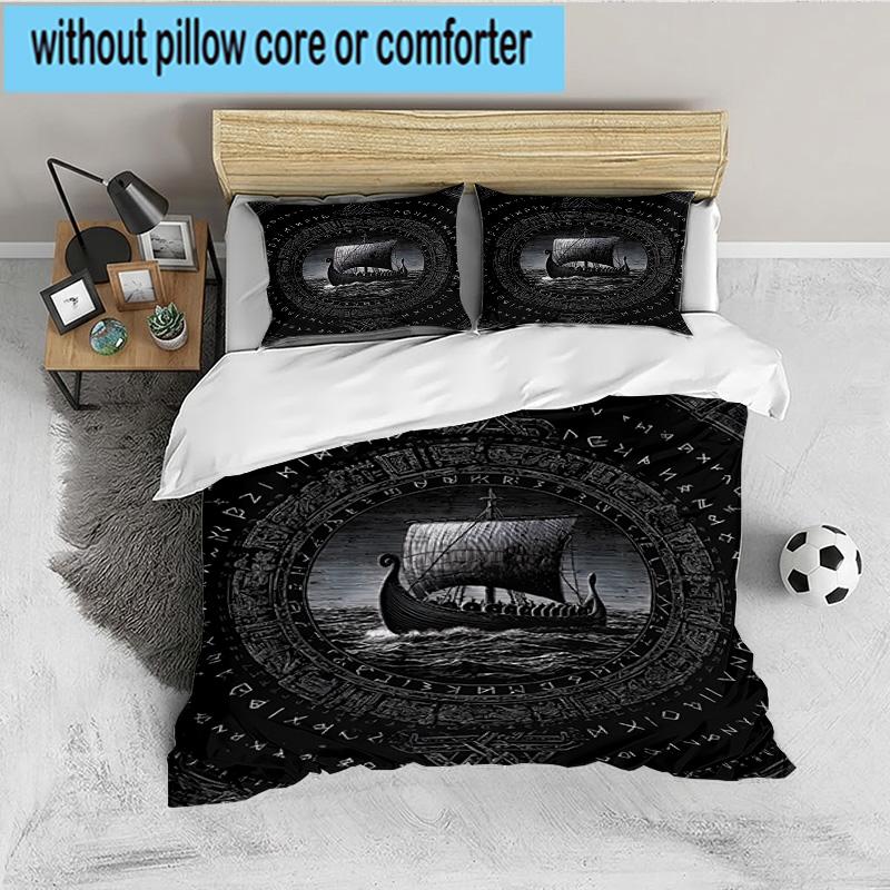 Viking Ship At Sea 3PCS Bedding set,Ideal for 1pc Duvet Cover And 2pcs Pillowcases Perfect for Fan gift,Ideal for Bedroom, Dormitory
