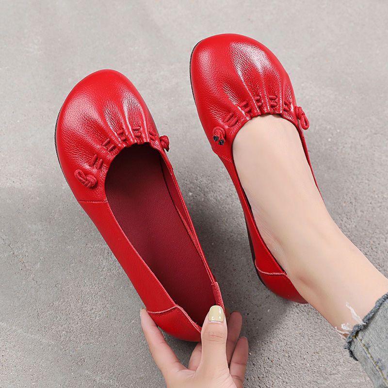 Damenschuhe Flache Bohnenschuhe Bequem Sehne Weiche Sohle Frühling und Sommer Mittelalterliche und ältere Mutterschuhe