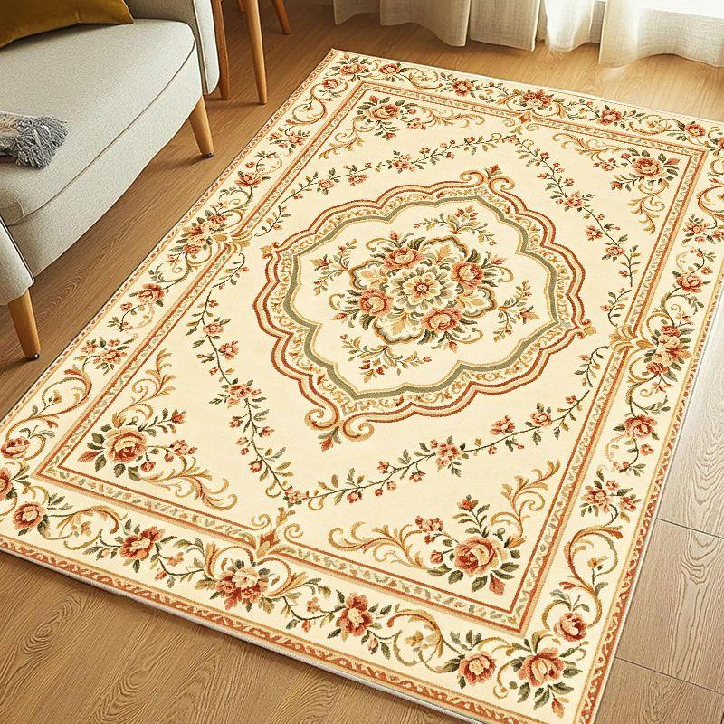 Retro Oriental Rose Flower Carpet Soft, Non slip, Washable Carpet Living Room Bedroom Study Classic Countryside Home Decor