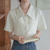 Navava Women Retro Ribbed Pocket Short Sleeve Shirt Nb2696