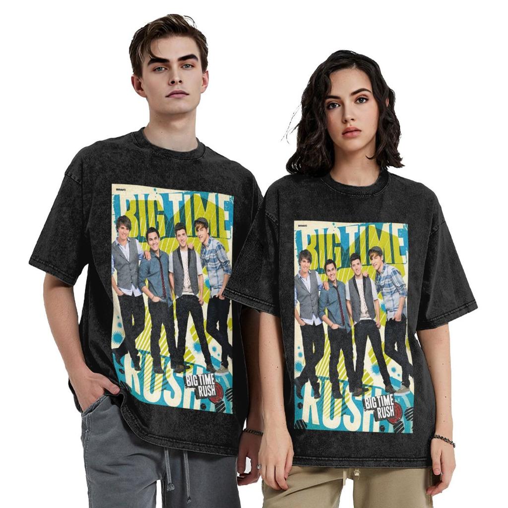 Big Time Rush Band Hip Hop Short Sleeve T-Shirts Washed Tops Tees Streetwear T Shirt Oversized for Men Women