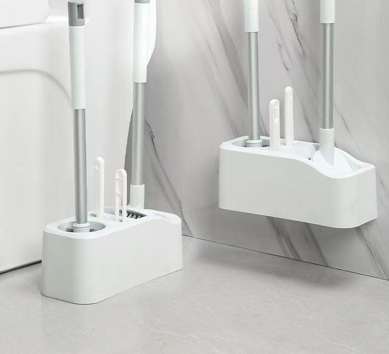 Four-Piece Wall-Mounted Toilet Brush Set for Bathroom Cleaning