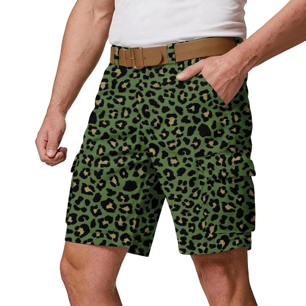 Herren-Cargoshorts mit mehreren Taschen - Lässige Leopardenmuster-Athletikshorts für Wandern, Outdoor-Sommerhosen (Gürtel nicht enthalten)