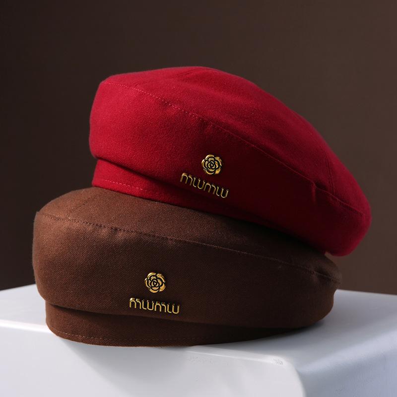 French Woolen Beret Women's Autumn and Winter New Style Showing Face Small Black Fashionable Bree Hat Trendy