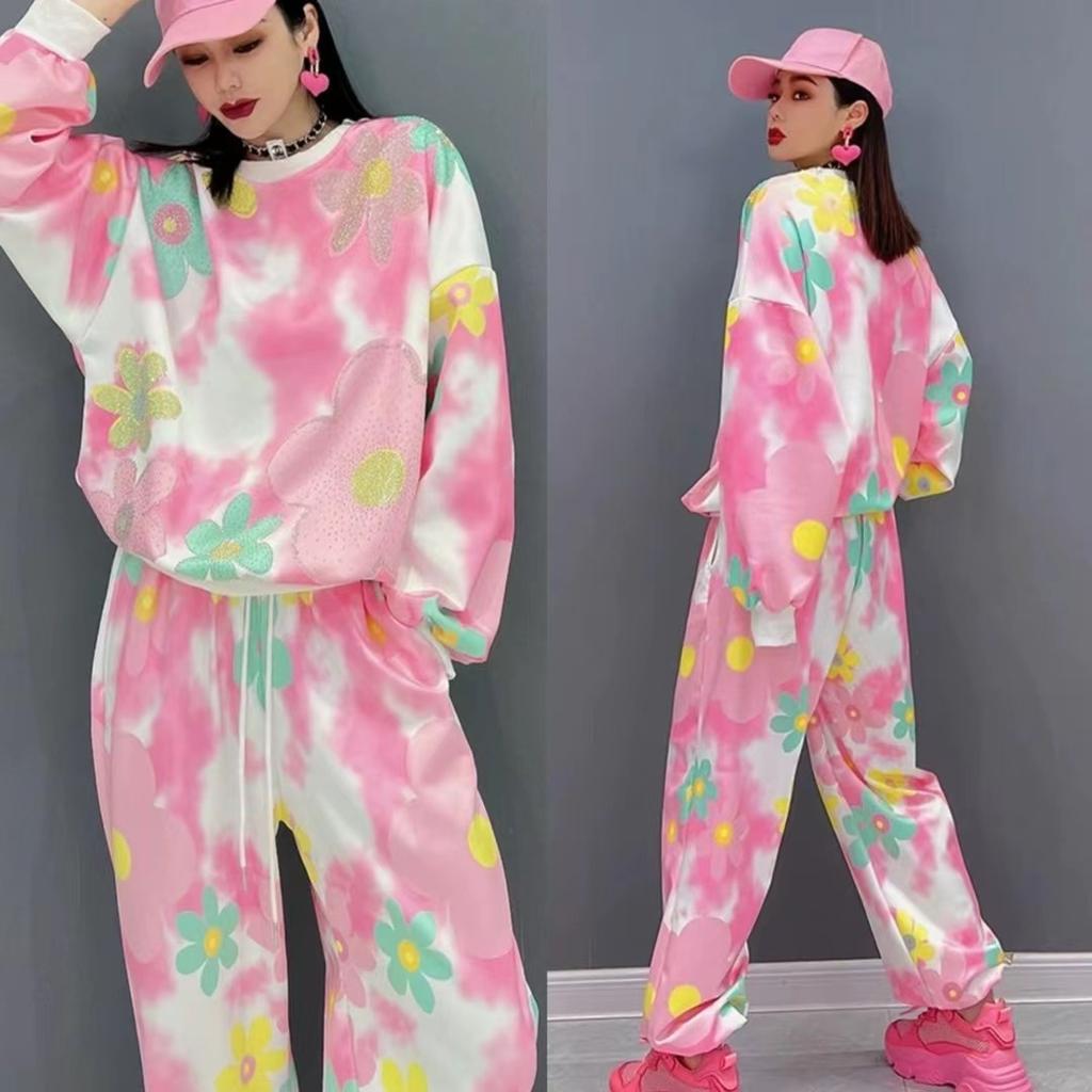Europäischer Stil Frühling und Herbst Neue lässige Sportanzug Damenmode Pullover Hose locker und dünn College-Stil