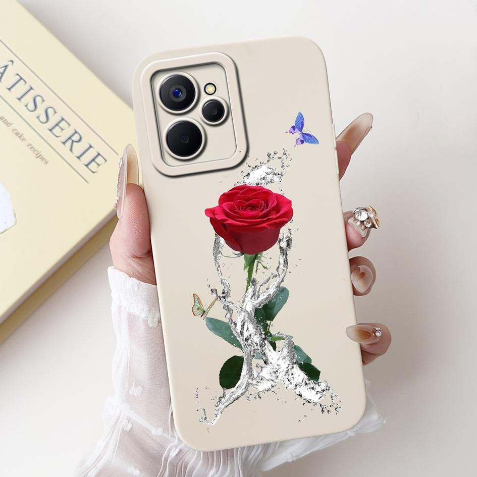 For Realme 9i Case Cool Fashion Flower Marble Sunset Soft Liquid Silicone Lens Protective Cover For Realme 9i 5G Realme9i Bumper