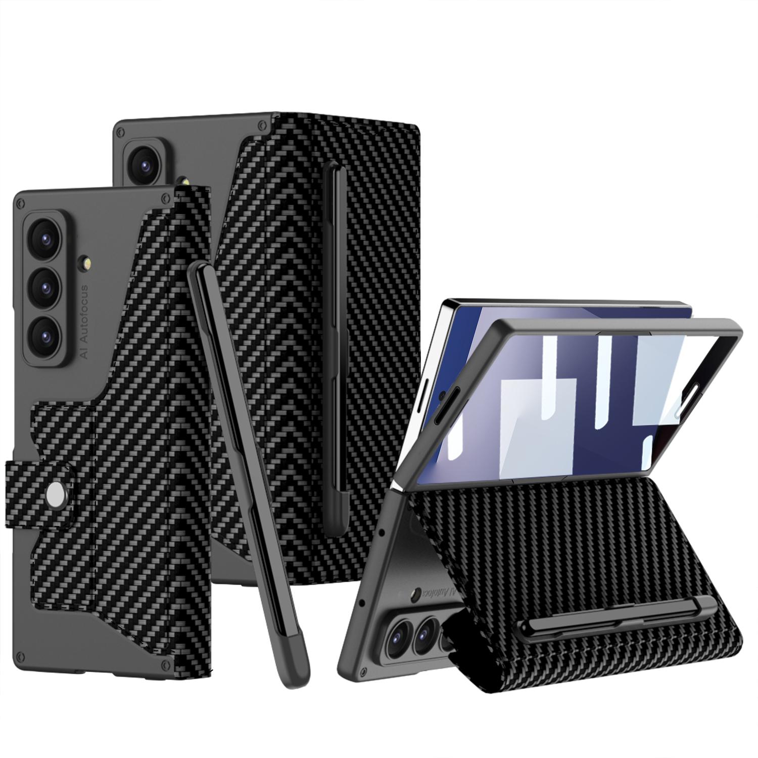 

Frosted Leather Fold Stand Case for Samsung Galaxy Z Fold 7 6 Case with Stylus Pen Holder Screen Glass Cover for Galaxy Z Fold7 Case With Pen&Galaxy Z Fold7